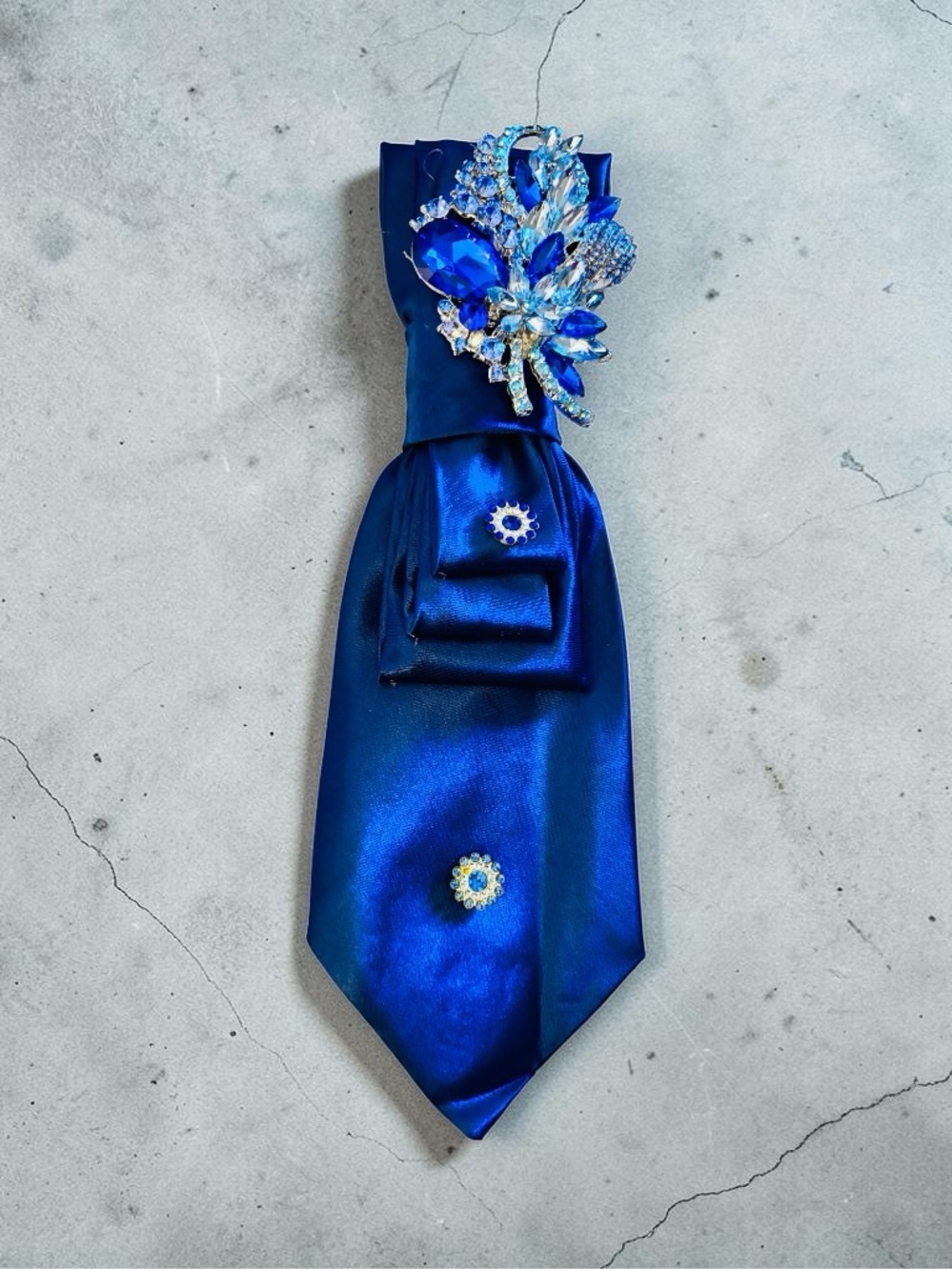 Blue Crystal Satin Hair Bow with Brooch - Women Accessories